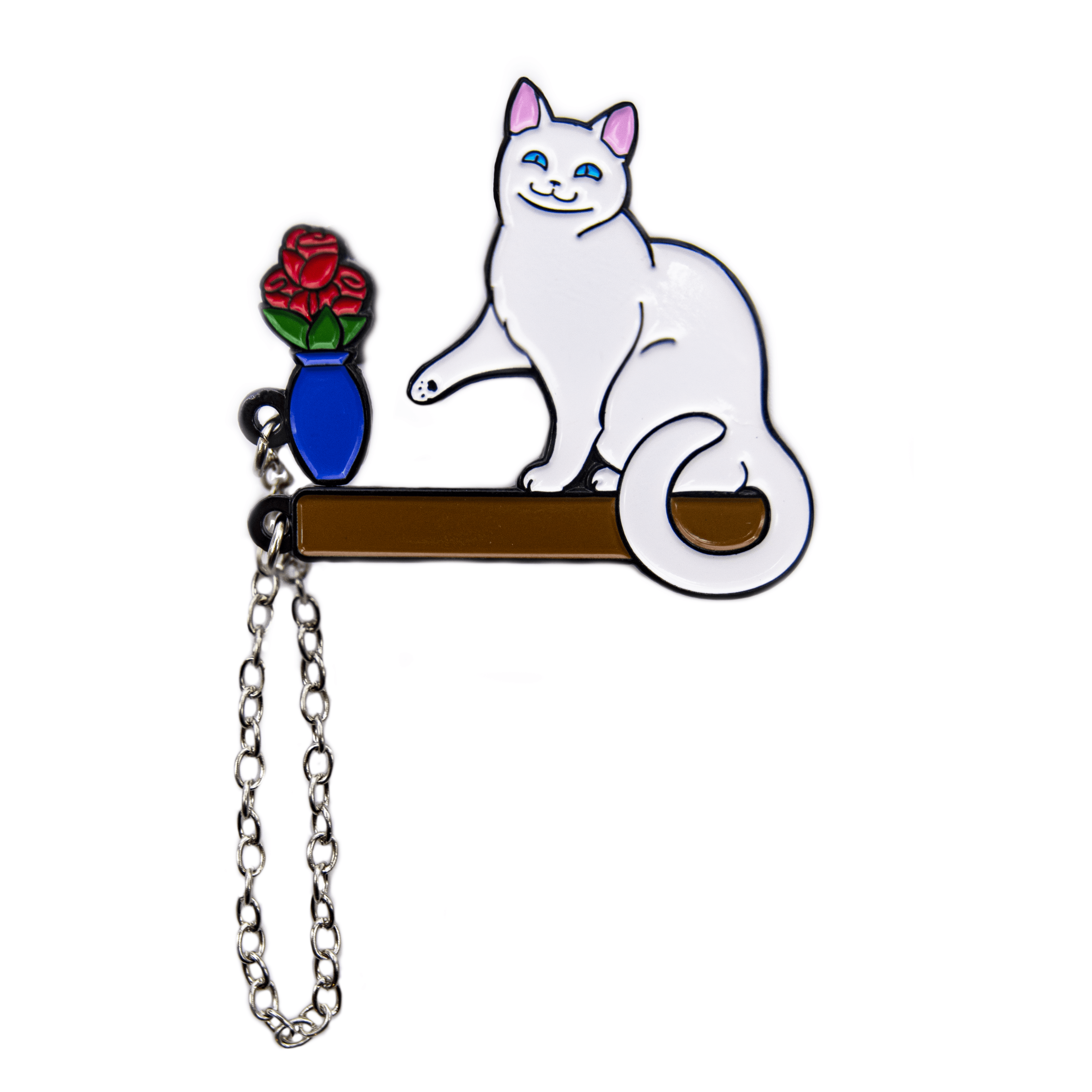 Cat and Rose Vase Enamel Pins