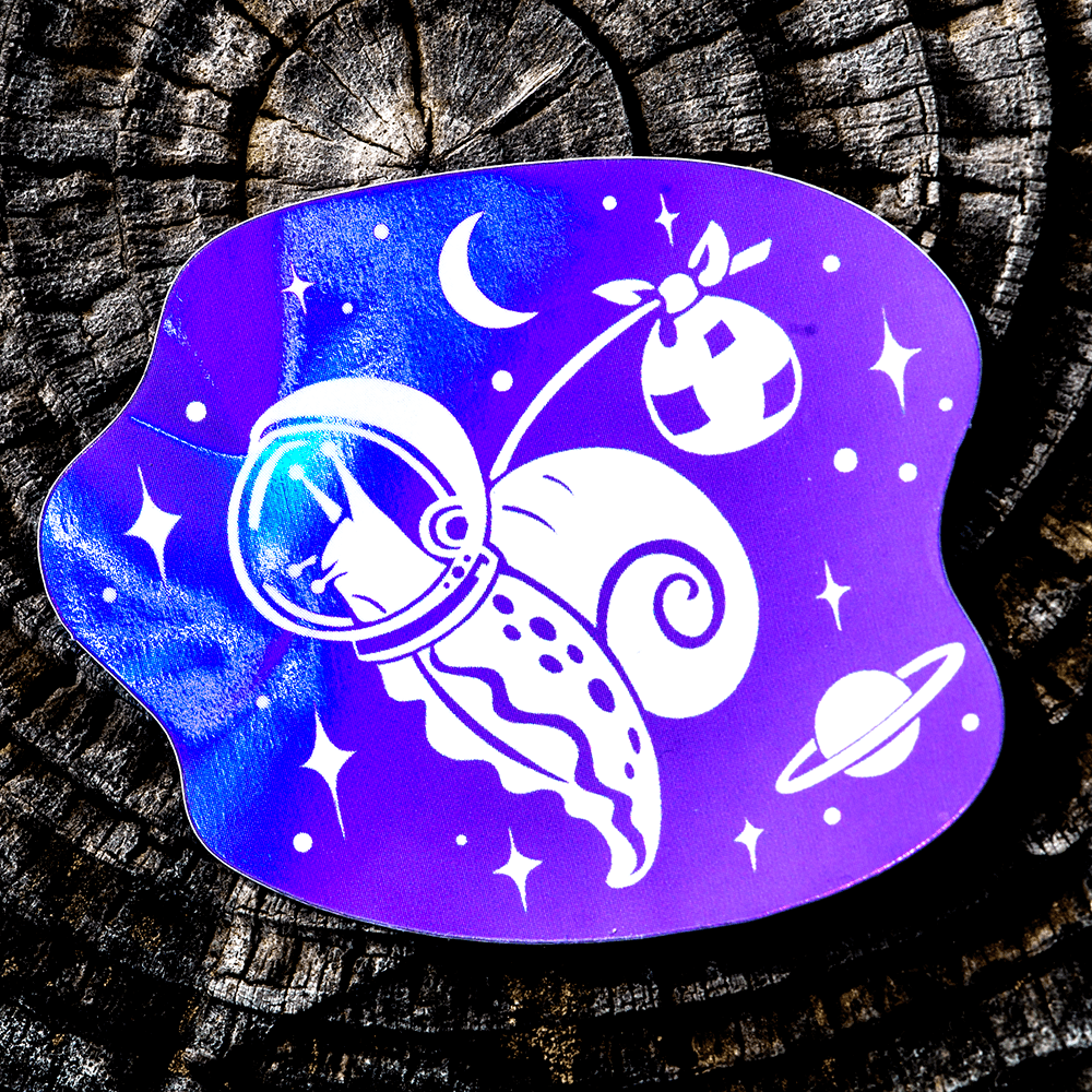 Snail in Space Holographic Sticker by The Roving House