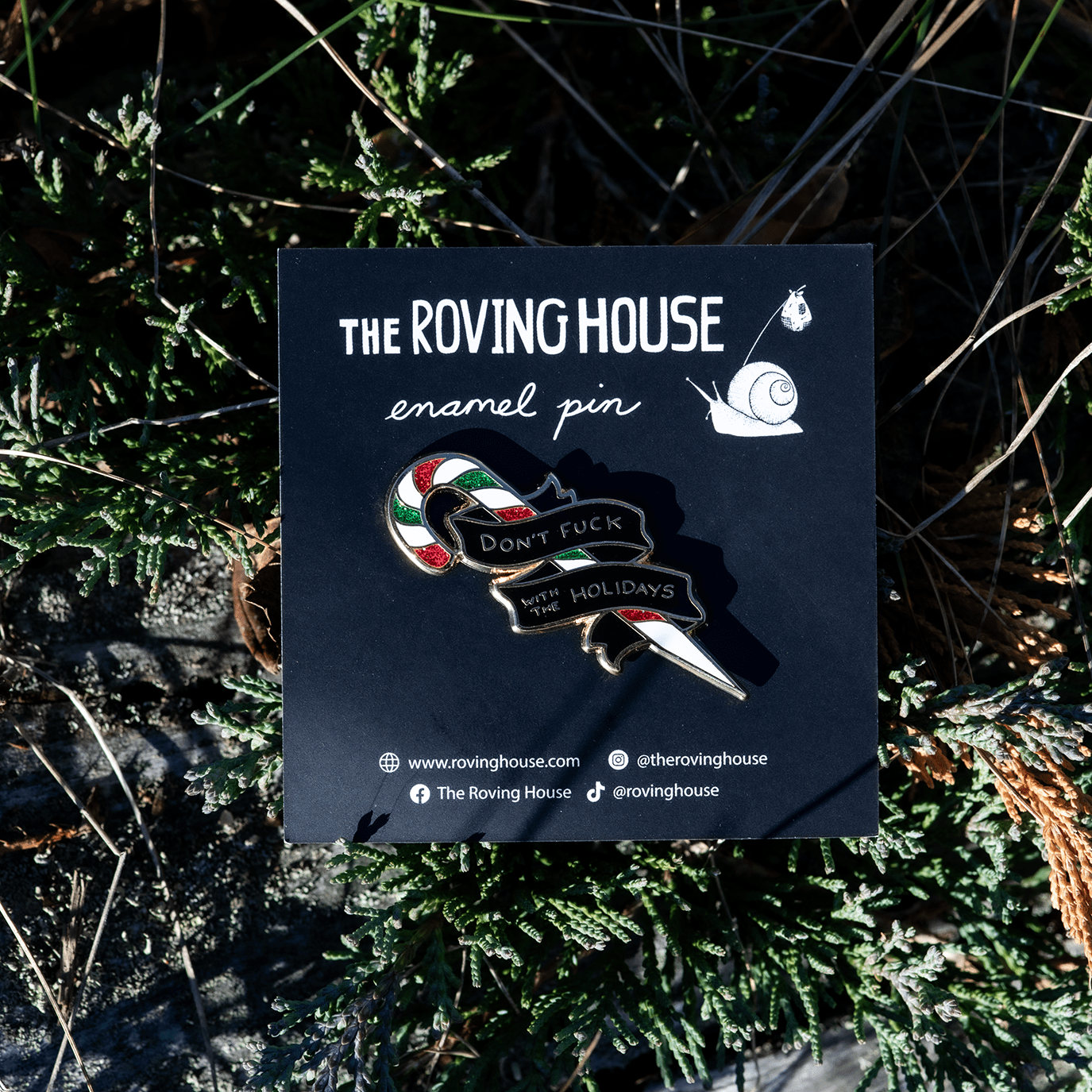 "Don't Fuck With the Holidays" Candy Cane Enamel Pin by The Roving House