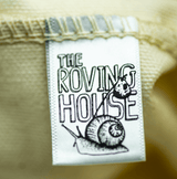 The roving house logo tag sewn into the tote.