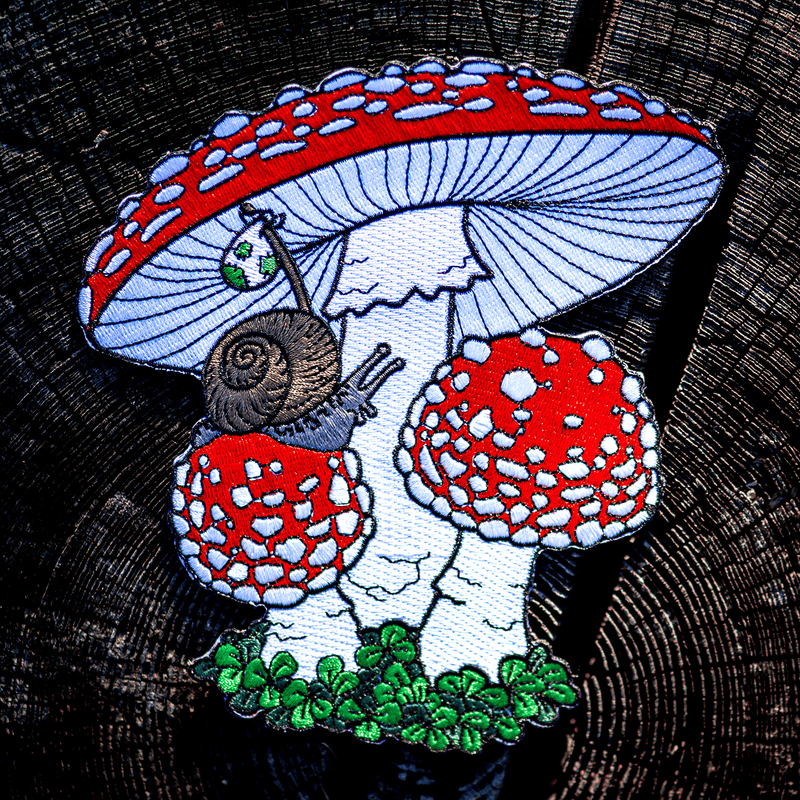 Agaric Adventures Snail and Mushroom Back Patch by The Roving House