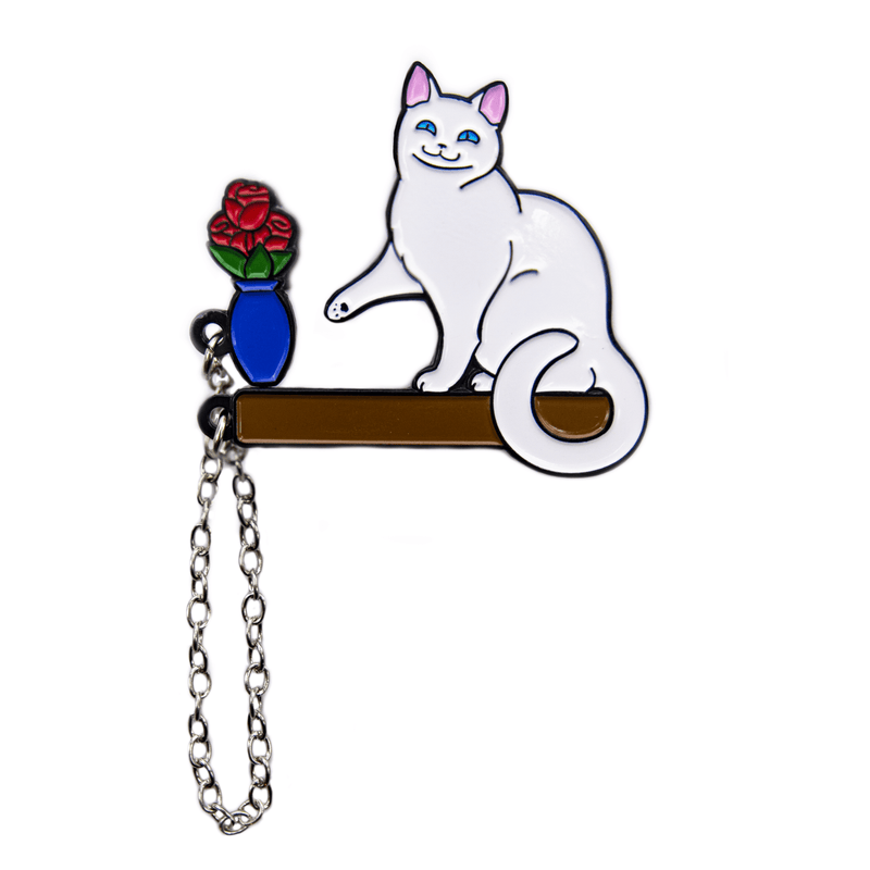 Cat and Rose Vase Enamel Pin
