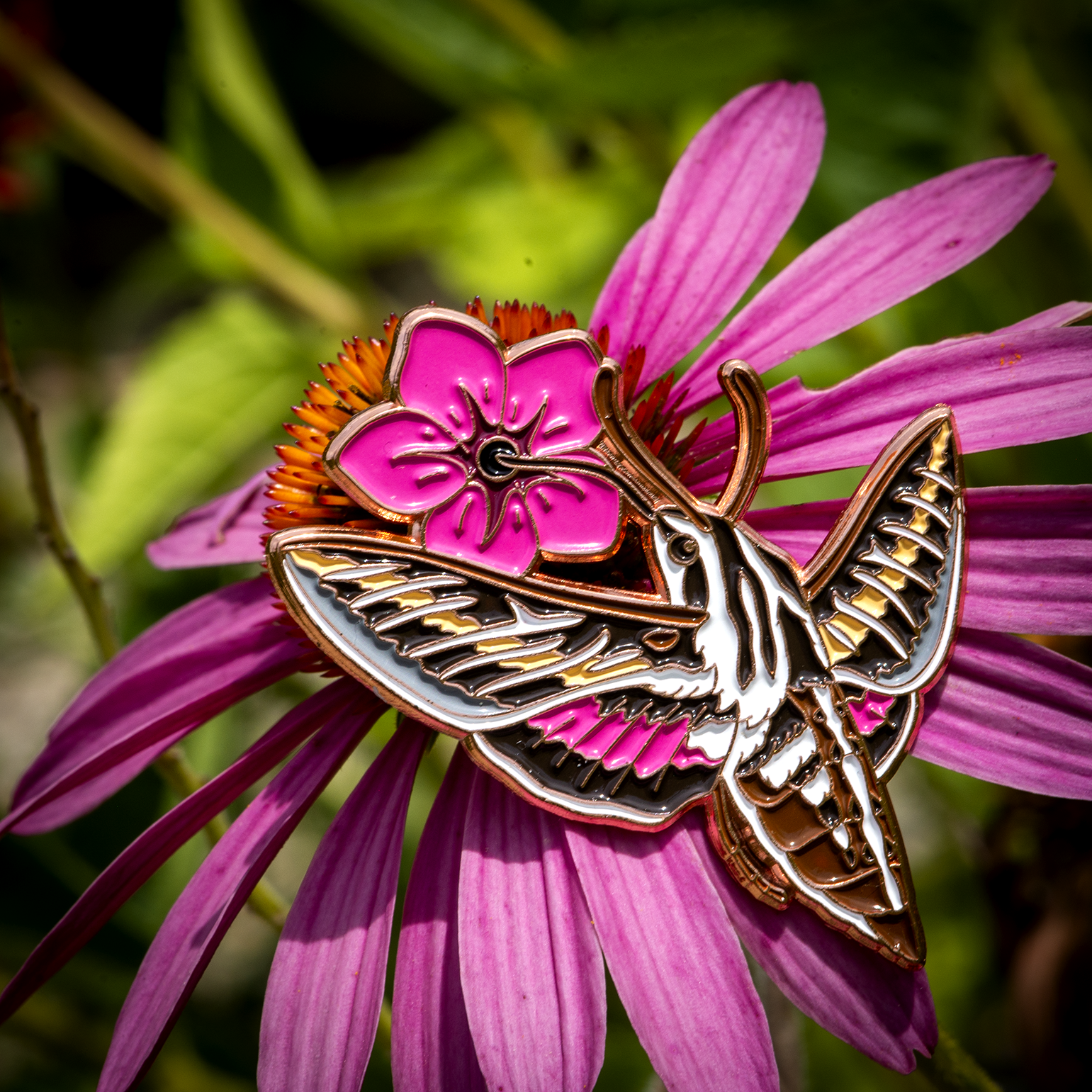 Sphinx Moth & Flower Pin