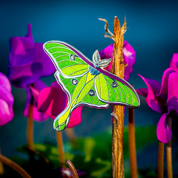 Luna Moth Enamel Pin - Glitter by The Roving House