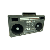 Retro boombox enamel pin with white cassette by The Roving House