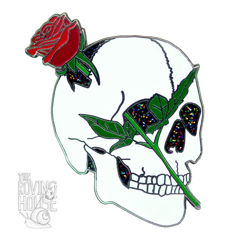 Human Skull & Rose Enamel Pin