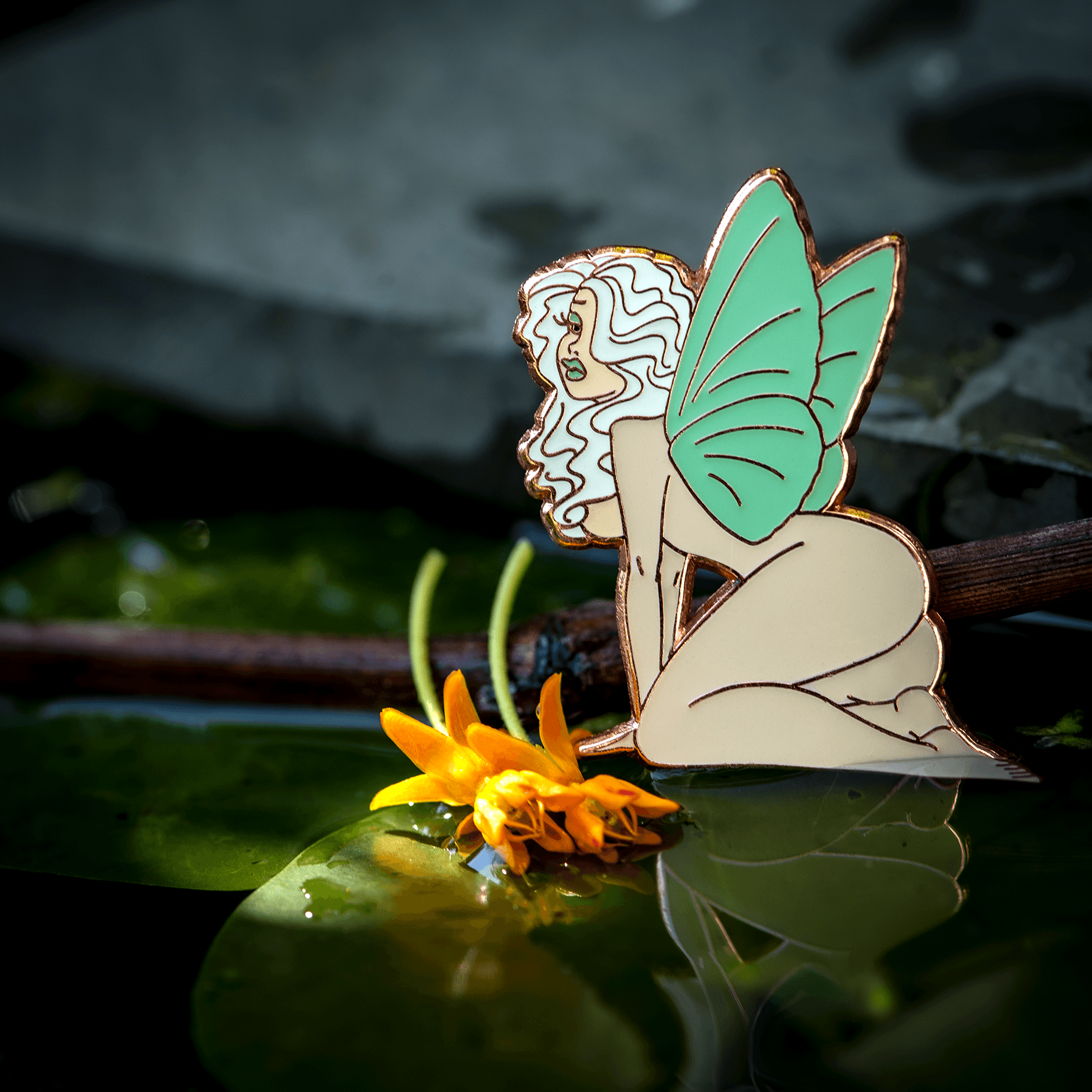 Verdelle Emerald Moth Fairy Enamel Pin by The Roving House